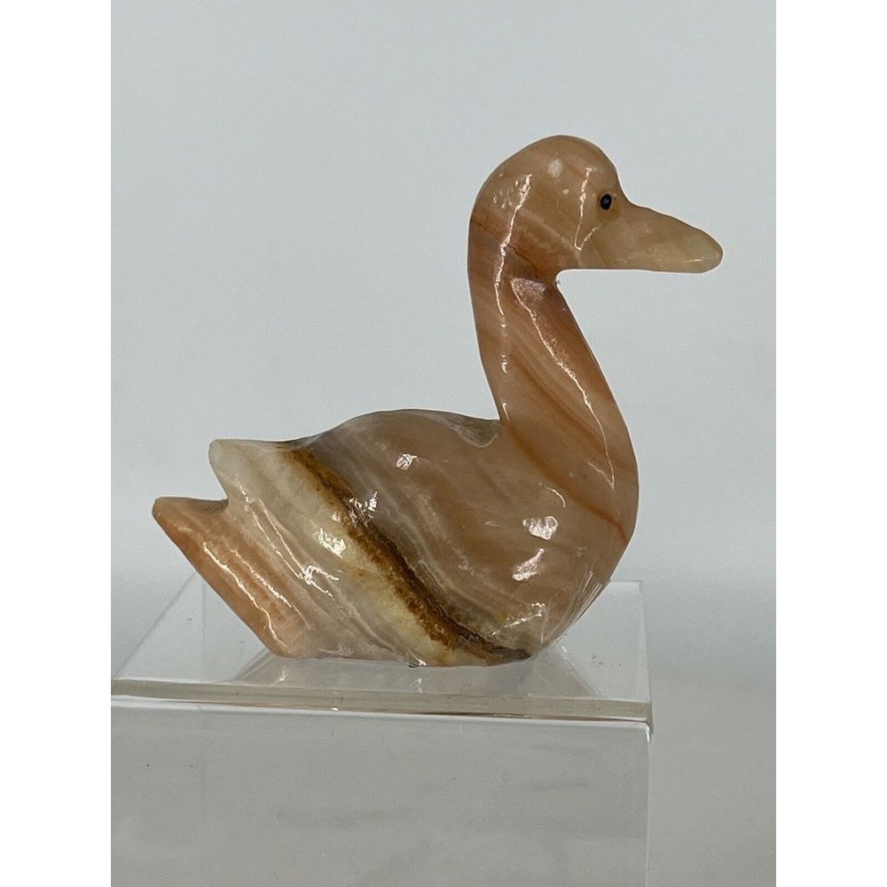 Vintage Onyx Carved Swan/Duck Figure-Beautiful With Brown And White Stone.